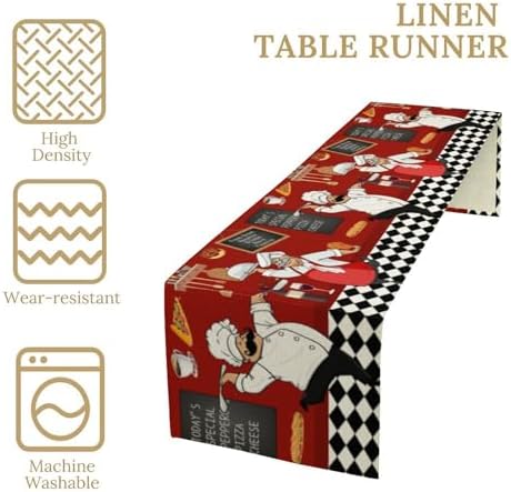 Chef Table Runner,Farmhouse Decor Burlap Table Runners for Party Wedding, Chef Decorations for The Kitchen, Chef Kitchen Decor 13x70in