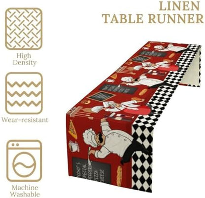 Chef Table Runner,Farmhouse Decor Burlap Table Runners for Party Wedding, Chef Decorations for The Kitchen, Chef Kitchen Decor 13x70in