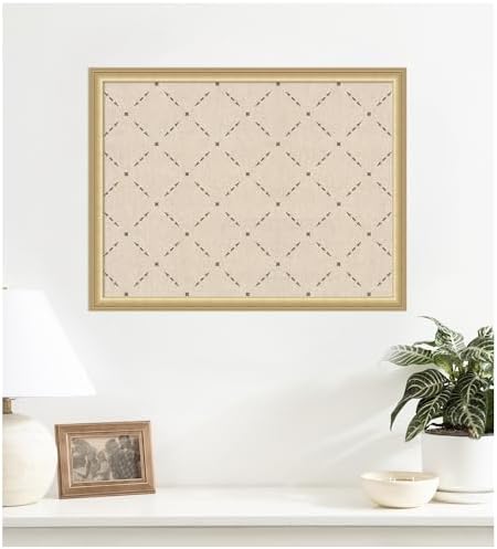 Kate and Laurel Framed Fabric Pinboard 26 x 20, Green Lattice Pattern Printed Linen Classic Bulletin Board for Use as a Vision Board or Wall Organization, Florence Gold Frame