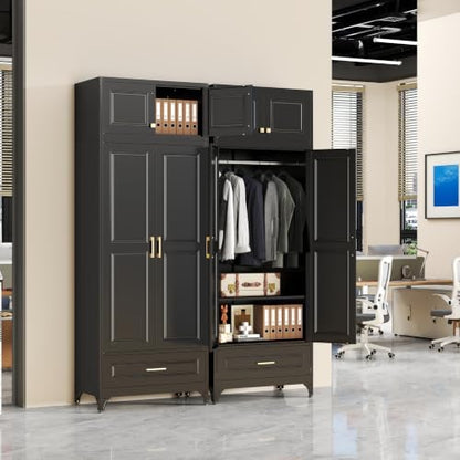 SteeLoong 86”H Metal Wardrobe Cabinet,Armoire Wardrobe Closet with Drawer