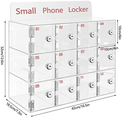 Cell Phone Cabinet,Aluminum Alloy Pocket Chart Cell Phones Storage Cabinet, Cell Phone Locker,Wall-Mounted with a Locked,for Classroom, Office, Gym (12-Grid)