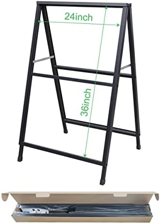 Heavy Duty Slide-in Folding A-Frame Sandwich Board Sidewalk Sign 24x36Inch Black Coated Steel Metal Double-Sided Pavement Sign 2-PACK(Frame only)