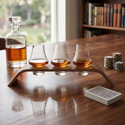 Final Touch Whiskey Flight Set with 3 Tasting Glasses & Modern Wood Stand