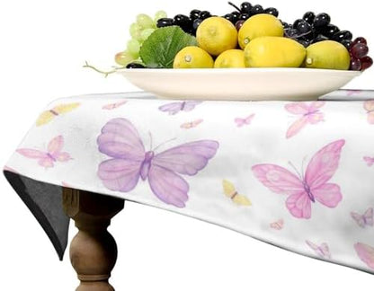 Pink Butterfly Tablecloth, Colorful Watercolor Purple Butterfly Table Cover for Home Kitchen Dining Room Indoor Outdoor Picnic Holiday Party Decor 60x90in