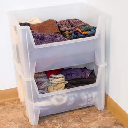 Akro-Mils Stak-N-Store Stackable Storage Bins, 15"x20"x12-1/2, Clear, 3-Pk