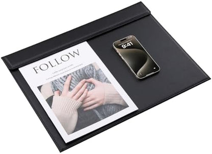 KINGFOM 18''x14'' Large Rectangle A3 Desk Writing & Drawing Desk Pad &Board Table Protector Mat with Paper Clip on Top Black