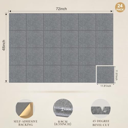 JBER Large Cork Board Alternative 72" x 48" - 24 Pack Self-Adhesive Felt Bulletin Board Tiles, Pin Board Vision Board for Walls, Office & Home Decor(Light Gray)