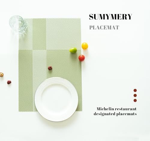 Placemats Set of 4 Vinyl/Plastic Woven Place Mats for Kitchen Table Indoor/Outdoor Washable Placemat Wipeable Dining Table Mats (Green Cube,4)