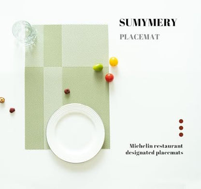 Placemats Set of 4 Vinyl/Plastic Woven Place Mats for Kitchen Table Indoor/Outdoor Washable Placemat Wipeable Dining Table Mats (Green Cube,4)