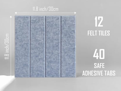 Slated Felt Bulletin Board Tiles | Cork Board Alternative for Walls | Wall Panels for Office & Home Decor | Aesthetic Pinboard & Photo Board | 12-Pack (11.8" x 11.8") with Adhesive | Blue Marble