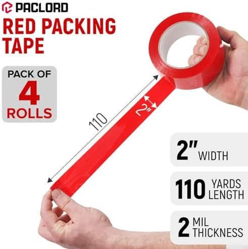 2" x 110 Yards Red Packing Tape, 4 Rolls
