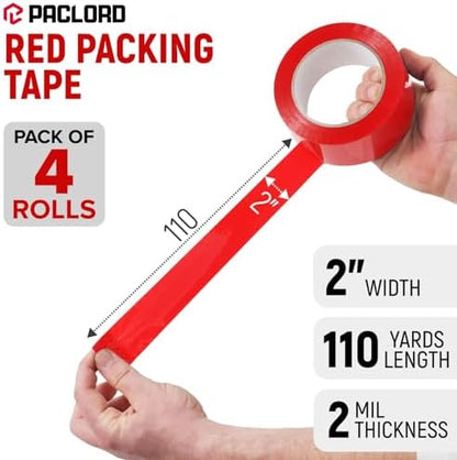 2" x 110 Yards Red Packing Tape, 4 Rolls
