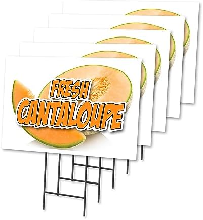Fresh Cantaloupe 5 Pack of 18" x 24" Yard Sign & Stake Outdoor Plastic Window | Advertise Your Business | Stake Included Image On Both Sides | Made in The USA