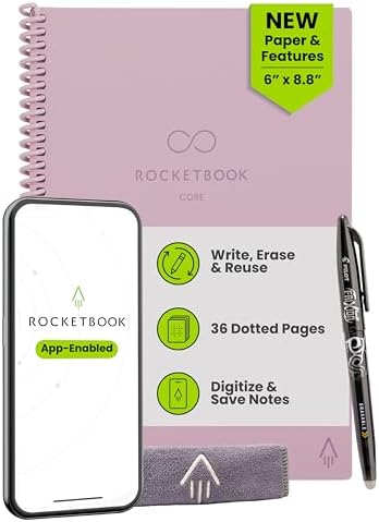 Rocketbook Core Reusable Smart Notebook, Executive Size 6x8.8, Pink