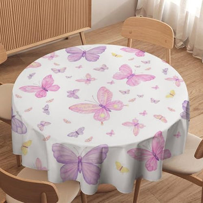 Pink Butterfly Tablecloth, Colorful Watercolor Purple Butterfly Table Cover for Home Kitchen Dining Room Indoor Outdoor Picnic Holiday Party Decor, 70x70in