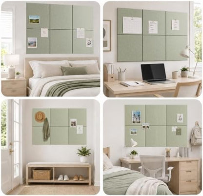 SIOLOC Felt Bulletin Board Tiles, 6 Pack Sage Green Cork Board Alternative for Walls, 36 x 24 in Felt Wall Tiles, Large Push Pin Board for Home Office, Classroom, Dorm Decor
