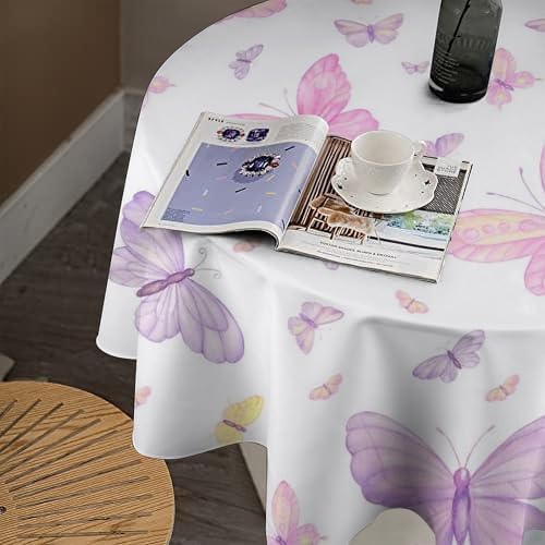 Pink Butterfly Tablecloth, Colorful Watercolor Purple Butterfly Table Cover for Home Kitchen Dining Room Indoor Outdoor Picnic Holiday Party Decor, 70x70in