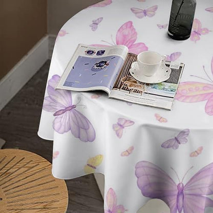 Pink Butterfly Tablecloth, Colorful Watercolor Purple Butterfly Table Cover for Home Kitchen Dining Room Indoor Outdoor Picnic Holiday Party Decor, 70x70in