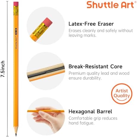 Shuttle Art Wood-Cased #2 HB Pencils, 180 Pack Sharpened Yellow Pencil with Erasers, Bulk Pack Graphite Pencils for School and Teacher Supplies, Writing, Drawing and Sketching