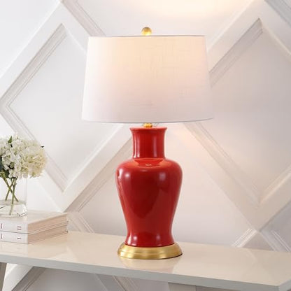 JONATHAN Y Julian Classic Ceramic Urn Metal LED Table Lamp 29", Red