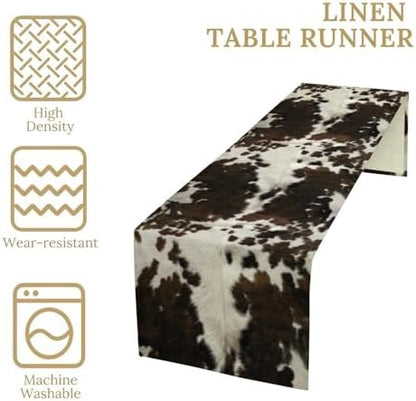 Cow Print Table Runner, Brown Cowhide Print Western Style Table Runner Country Farmhouse Cottage Cow Patten Table Decoration for Home Kitchen Dining, 13x36 Inch