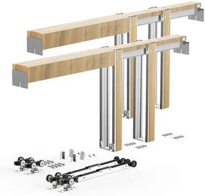 VEVOR Pocket Door Frame Kit, for 48-72 in Wide 80 in High Door, Pocket Door Kit with Two-Way Soft Close Mechanism, Slide Smoothly Quietly, Easy to Install, Wood and Galvanized Steel, for Living Room