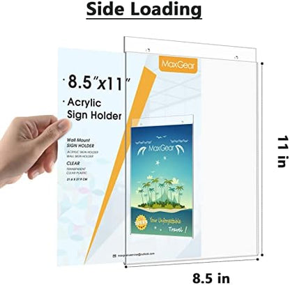 MaxGear Acrylic Wall Mount Sign Holder, 8.5 x 11 Vertical, 24 Pack