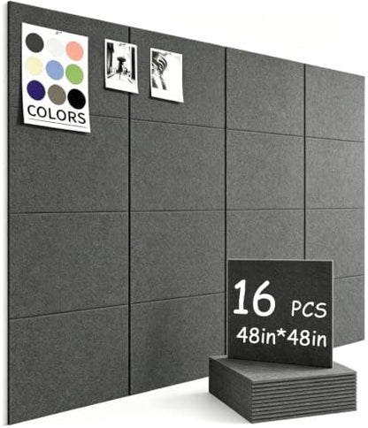 48" x 48" Cork Board Alternative, 16 Pack Felt Bulletin Board Tiles with 30 Adhesive Tabs Wall Push Pin Board for Office Classroom Bedroom Decor