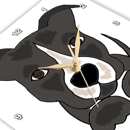 3dRose Funny Grey Pitbull Puppy Dog Cartoon - Wall Clock, 15 by 15-Inch (DPP_201801_3)