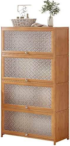Bamboo Bookcase with flip-up Acrylic Doors, 1-5 Tier Free Standing Book Shelf Storage Organizer for Living Room Office Bedroom (Wood 70 * 32 * 140cm)