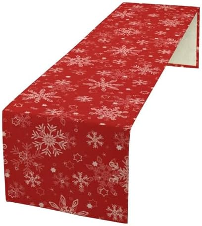 Red Snowflakes Christmas Table Runner, Seasonal Winter Holiday Kitchen Dining Table Decoration for Home Party Decor 13x36 Inch