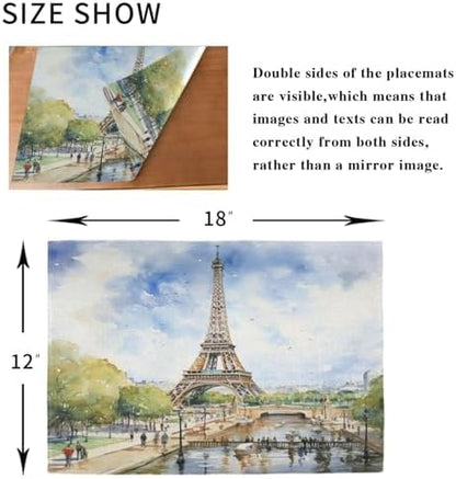 ALAZA Paris Eiffel Tower Tower Watercolor 1 PC Placemats Rectangle Table Mat for Dining Table Restaurant Kitchen Home Decor, 12" x 18"