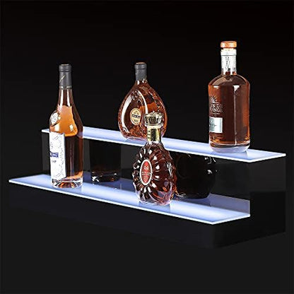 MESAlLUP Acrylic 30 Inch 2 Tier LED Liquor Bottle Display Shelf, Lighted Bar Shelves with APP or Remote Control, Mulit Color Lighting for Home Mini Bars Decor, Restaurants & Party Use