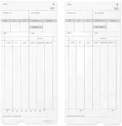 100 Pack Time Cards for Nile 4500PP/4500PP10 & Pyramid 3800/3800-10 Clocks