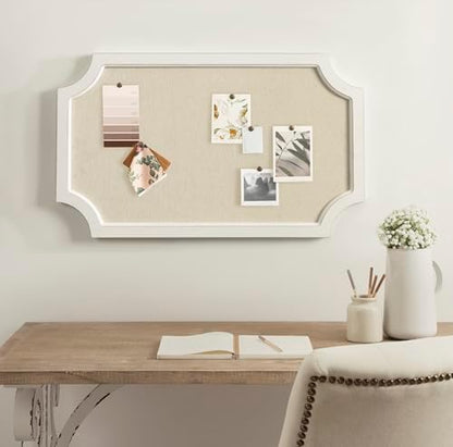 Hogan Framed Scalloped Decorative Wall Pinboard; White; 18 x 30; Rustic Modern Farmhouse Bulletin Board for Wall Organization and Decorative Displays