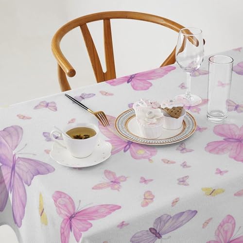 Pink Butterfly Tablecloth, Colorful Watercolor Purple Butterfly Table Cover for Home Kitchen Dining Room Indoor Outdoor Picnic Holiday Party Decor 60x90in