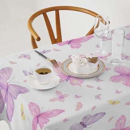 Pink Butterfly Tablecloth, Colorful Watercolor Purple Butterfly Table Cover for Home Kitchen Dining Room Indoor Outdoor Picnic Holiday Party Decor 60x90in