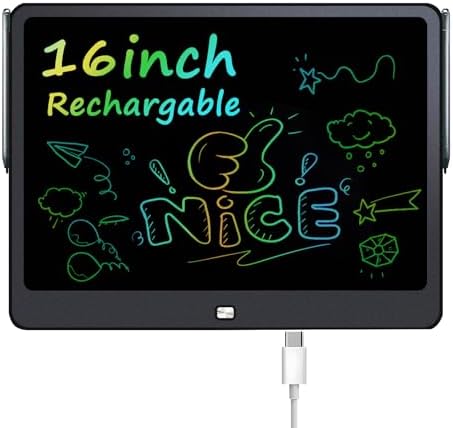 Rechargeable LCD Writing Tablet for Kids, 16 Inch Colorful Drawing Tablet, Educational Toddler Drawing Pad, Reusable Learning Toys for Kids (Ages 3-12), Ideal Gift for Christmas Birthday (Pink)