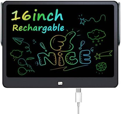 Rechargeable LCD Writing Tablet for Kids, 16 Inch Colorful Drawing Tablet, Educational Toddler Drawing Pad, Reusable Learning Toys for Kids (Ages 3-12), Ideal Gift for Christmas Birthday (Pink)