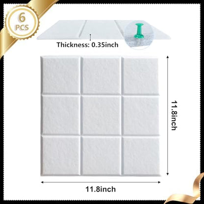 6 Packs White Cork Board Felt Board Tiles, Bulletin Board 12"X12" with 30 Push Pins, Felt Board for Home Kitchen Office Decor, Self-Adhesive Corkboard Tiles for Walls School Message Display Board