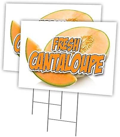 Fresh Cantaloupe 2 Pack of 18" x 24" Yard Sign & Stake Outdoor Plastic Window | Advertise Your Business | Stake Included Image On Both Sides | Made in The USA