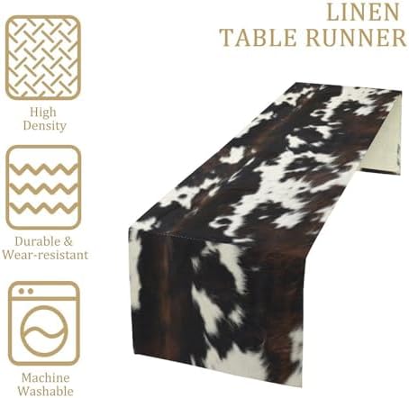 Cow Print Table Runner, Black White Cowhide Print Western Style Table Runner Country Farmhouse Cottage Cow Patten Table Decoration for Home Kitchen Dining, 13x70 Inch
