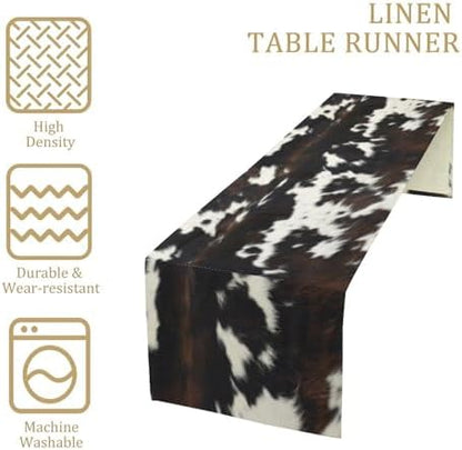 Cow Print Table Runner, Black White Cowhide Print Western Style Table Runner Country Farmhouse Cottage Cow Patten Table Decoration for Home Kitchen Dining, 13x108 Inch