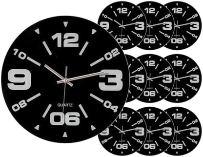 Clockswise Bulk Set of 10 PC 12" Black Decorative Unique Modern Round Glass Wall Clock, for Living Room, Kitchen, Dining or Bedroom,