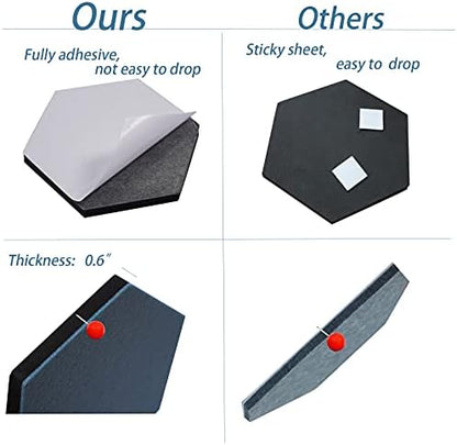 10Pcs Self Adhesive Felt Board Tiles Hexagon Bulletin Board for Walls, Felt Cork Pin Board for Pictures Photos Memos with Push Pins (Color A)