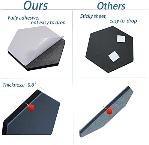 10Pcs Self Adhesive Felt Board Tiles Hexagon Bulletin Board for Walls, Felt Cork Pin Board for Pictures Photos Memos with Push Pins (Color C)