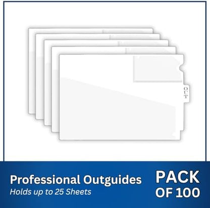 Doctor Stuff - Center Tab Vinyl Out Guides, Diagonal Cut Front Pocket, Top Charge Out Slip Pocket, Plastic File Folder, Letter Size 9" x 13-1/4", White, 100/Box