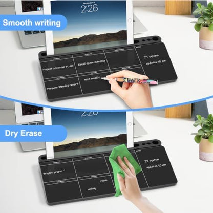 Desktop Glass Whiteboard with Storage, Weekly Calendar Desk White Board