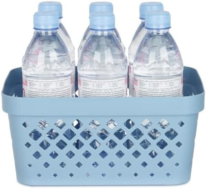 Glad Plastic Baskets for Organizing, Set of 6 | Pantry Storage for Under Counter, Linen Closet, and Bathroom | Nesting Shelf Bins with Handles, 1 Gallon, Marina Blue