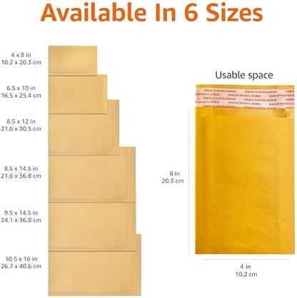 Amazon Basics Kraft Bubble Self-Seal Padded Envelopes for Shipping, 4" x 8" (Internal Size - 3.75" x 7"), Brown, 50-Pack